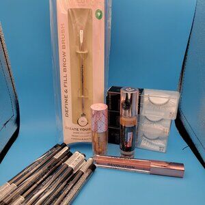 19 Piece Makeup Bundle - Brow Brush, Lashes, Lip Gloss, Concealer, Eyeliner +